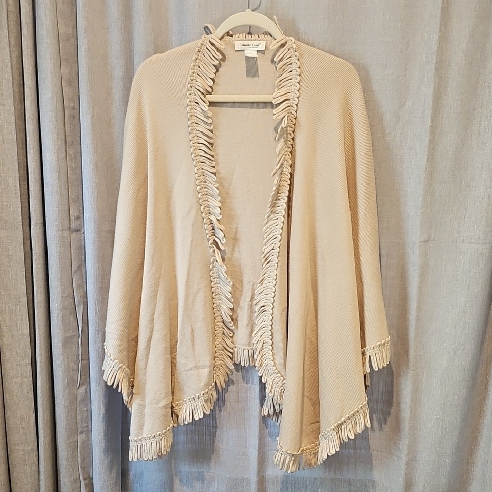 Coldwater Creek Cream/Tan Shrug with Loop Fringe Trim